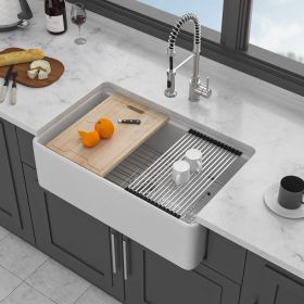 33" White Farmhouse Kitchen Sink Workstation - 33 x 20 x 10 inch White Porcelain Ceramic Sngle Bowl Kitchen Sink 33" White Farmhouse Kitchen Sink Workstation - 33 x 20 x 10 inch White Porcelain Ceramic Sngle Bowl Kitchen Sink